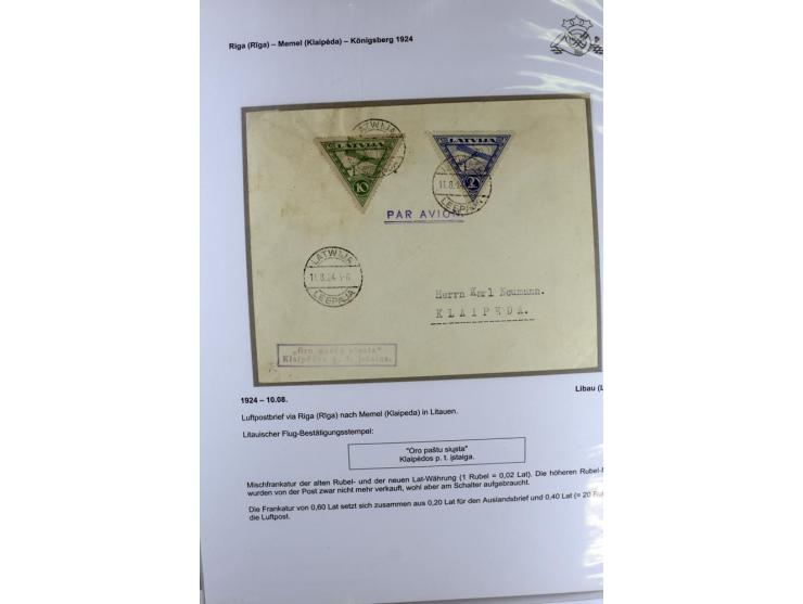 FLUGPOSTVERBINDUNGEN VON UND NACH LETTLAND: 1920/40, umfangreiche sowie hochinteressante Sammlung von über 180 Karten und Bri