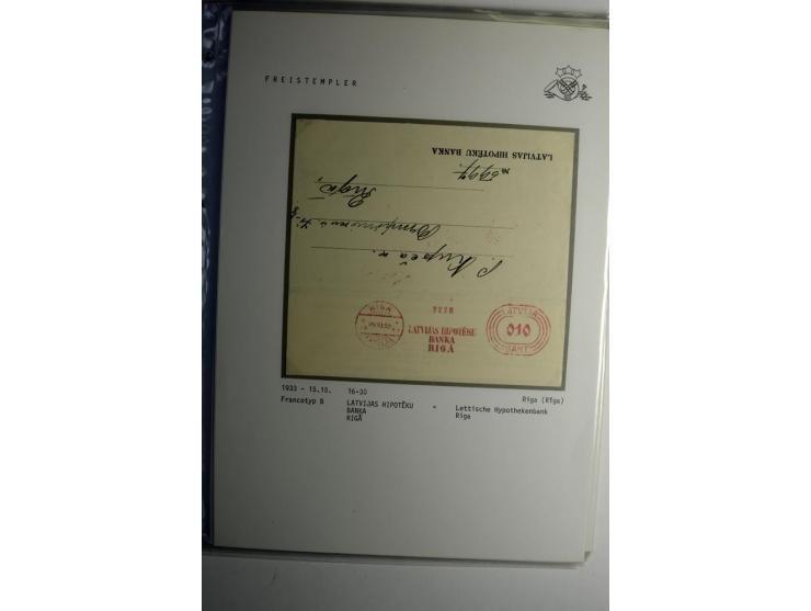 ABSENDERFREISTEMPEL: 1930/40, Francotyp A-C, 31 Briefe und Karten, dabei Einschreiben und Nachporto, teils mit Aktenlochung, 