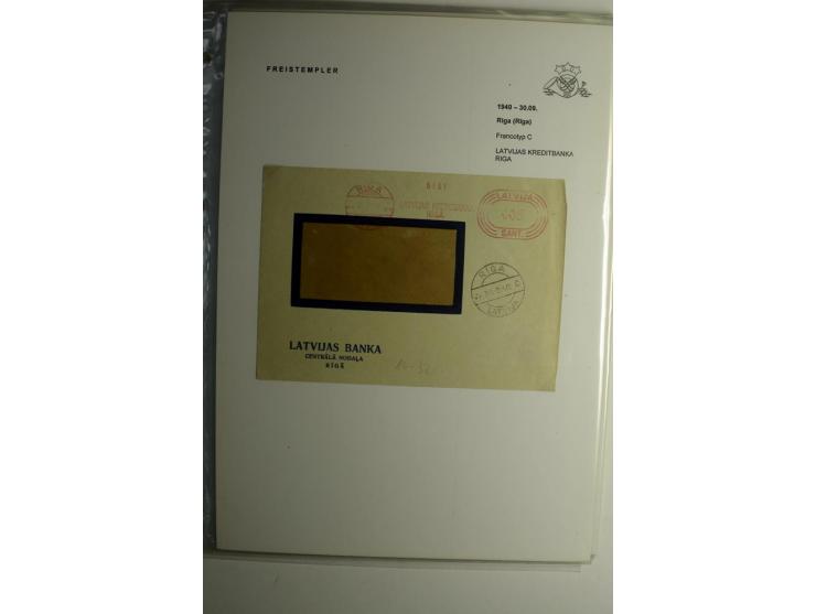 ABSENDERFREISTEMPEL: 1930/40, Francotyp A-C, 31 Briefe und Karten, dabei Einschreiben und Nachporto, teils mit Aktenlochung, 