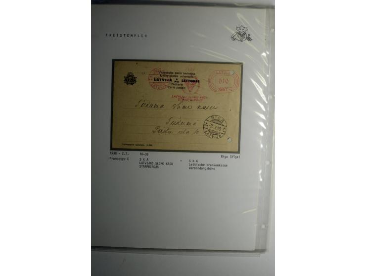 ABSENDERFREISTEMPEL: 1930/40, Francotyp A-C, 31 Briefe und Karten, dabei Einschreiben und Nachporto, teils mit Aktenlochung, 