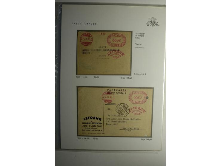 ABSENDERFREISTEMPEL: 1930/40, Francotyp A-C, 31 Briefe und Karten, dabei Einschreiben und Nachporto, teils mit Aktenlochung, 