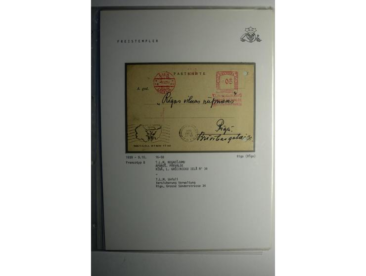 ABSENDERFREISTEMPEL: 1930/40, Francotyp A-C, 31 Briefe und Karten, dabei Einschreiben und Nachporto, teils mit Aktenlochung, 