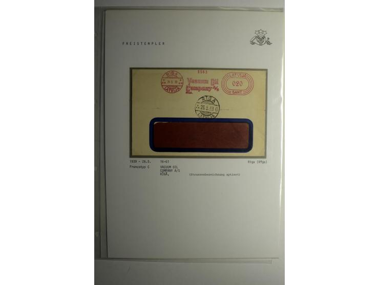 ABSENDERFREISTEMPEL: 1930/40, Francotyp A-C, 31 Briefe und Karten, dabei Einschreiben und Nachporto, teils mit Aktenlochung, 