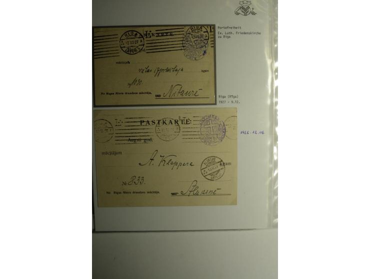 BESONDERHEITEN: 1919/40, interessante Sammlung, dabei zwei Karten mit Barfrankatur, über 20 portofreie Dienstbriefe mit teils