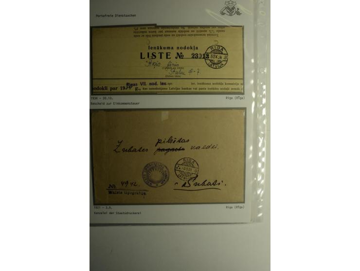 BESONDERHEITEN: 1919/40, interessante Sammlung, dabei zwei Karten mit Barfrankatur, über 20 portofreie Dienstbriefe mit teils