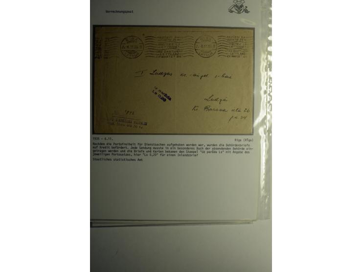 BESONDERHEITEN: 1919/40, interessante Sammlung, dabei zwei Karten mit Barfrankatur, über 20 portofreie Dienstbriefe mit teils