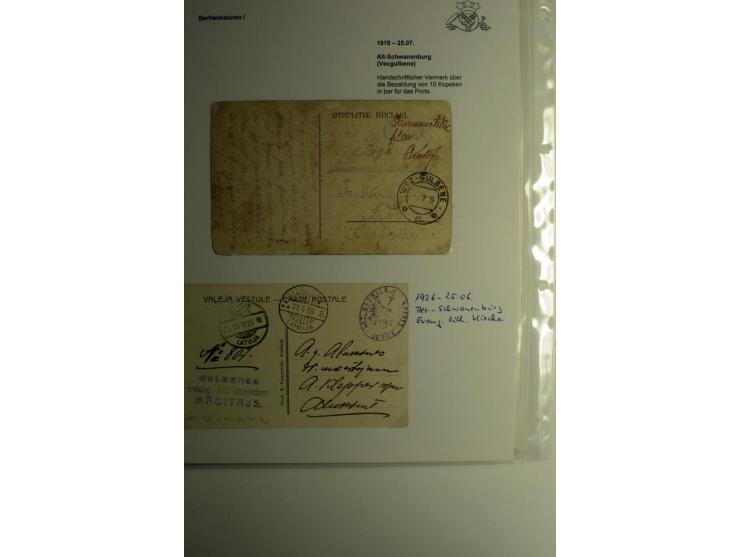 BESONDERHEITEN: 1919/40, interessante Sammlung, dabei zwei Karten mit Barfrankatur, über 20 portofreie Dienstbriefe mit teils