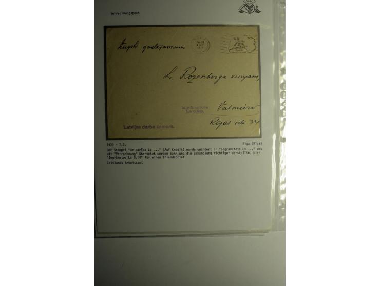 BESONDERHEITEN: 1919/40, interessante Sammlung, dabei zwei Karten mit Barfrankatur, über 20 portofreie Dienstbriefe mit teils