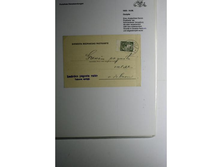 BESONDERHEITEN: 1919/40, interessante Sammlung, dabei zwei Karten mit Barfrankatur, über 20 portofreie Dienstbriefe mit teils