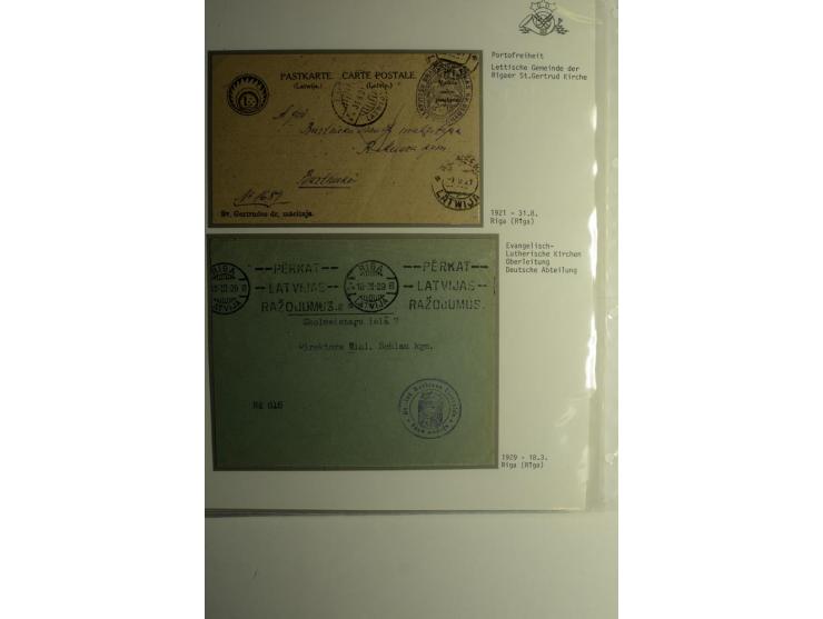 BESONDERHEITEN: 1919/40, interessante Sammlung, dabei zwei Karten mit Barfrankatur, über 20 portofreie Dienstbriefe mit teils