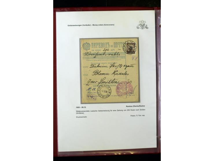 GELDANWEISUNGEN: 1920/38, interessante Sammlung von über 60 Stück, dabei Vorläufer (weiterverwendete russische Geldanweisunge