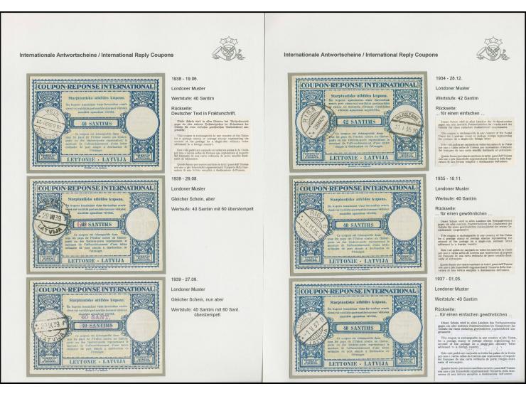INTERNATIONALE ANTWORTSCHEINE: London-Muster, 1934/39, 6 Scheine, dabei 60 auf 40 mit Stempel geändert, gute Erhaltung
