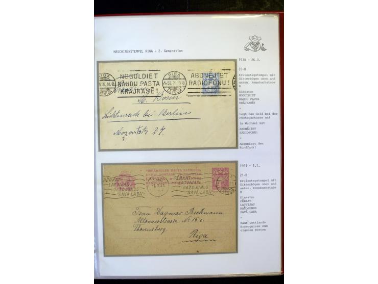 MASCHINENSTEMPEL: 1920/40, Riga 1-3. Generation, über 50 Briefe und Karten, viele verschiedene Werbesprüche, Letztagsverwendu