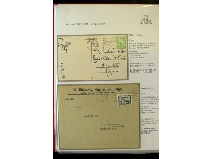 MASCHINENSTEMPEL: 1920/40, Riga 1-3. Generation, über 50 Briefe und Karten, viele verschiedene Werbesprüche, Letztagsverwendu