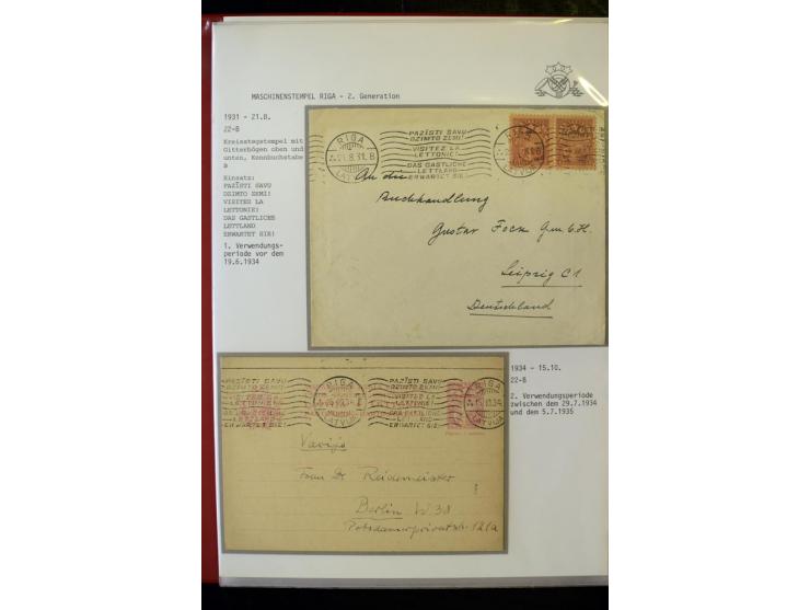 MASCHINENSTEMPEL: 1920/40, Riga 1-3. Generation, über 50 Briefe und Karten, viele verschiedene Werbesprüche, Letztagsverwendu