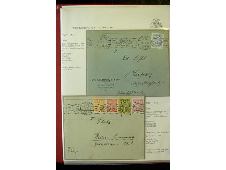 MASCHINENSTEMPEL: 1920/40, Riga 1-3. Generation, über 50 Briefe und Karten, viele verschiedene Werbesprüche, Letztagsverwendu