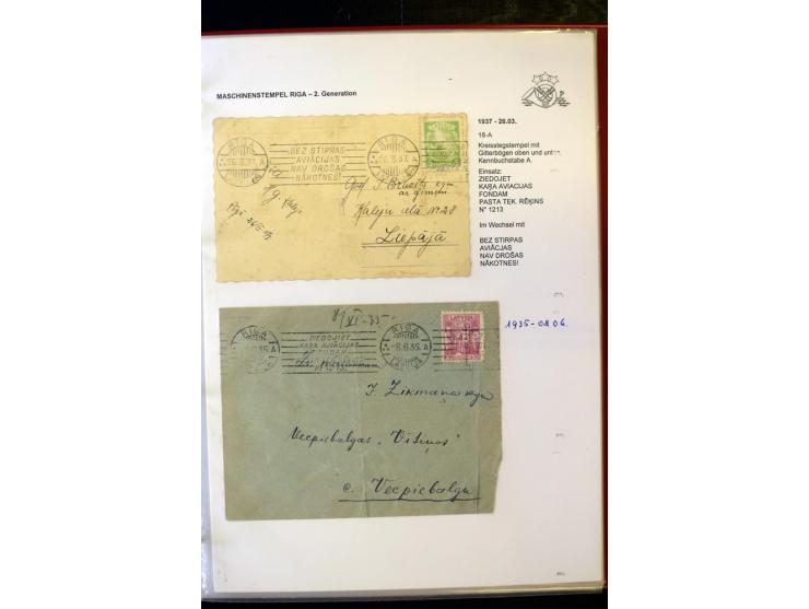 MASCHINENSTEMPEL: 1920/40, Riga 1-3. Generation, über 50 Briefe und Karten, viele verschiedene Werbesprüche, Letztagsverwendu
