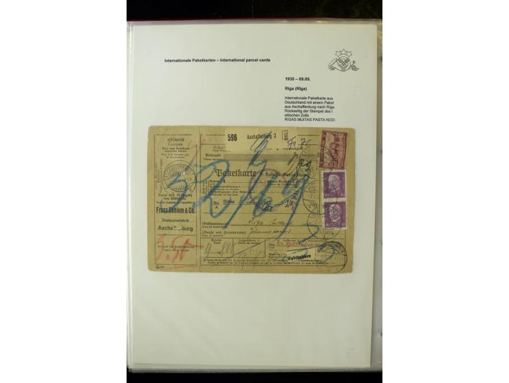 PAKETKARTEN: 1922/41, über 40 Paketkarten, teilweise mit komplettem Kupon, dabei verschiedene Typen, Papierfarben, außerdem P