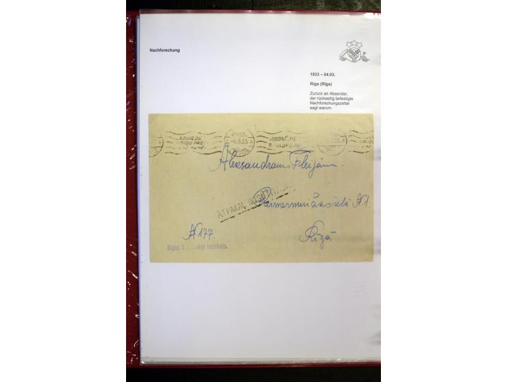 POSTNEBENSTEMPEL: 1924/39, hochinteressante Sammlung von über 50 Briefen und Karten, dabei Retourpost, Nachforschungen, Hinwe
