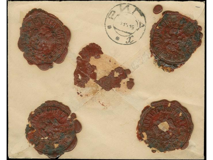 "Allaschu P. Kant" violetter L2 auf waagerechten Paaren 10 K. blau und 15 K. grün auf Wertbrief nach Riga, tadellos (H.v.H. 0