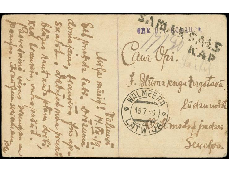 "ОПЕ П.Т. КОНТОР" als Ankunftsstempel auf bar bezahlter Karte aus "WALMEERA 15 7 19", gute Erhaltung (H.v.H. 10.1)