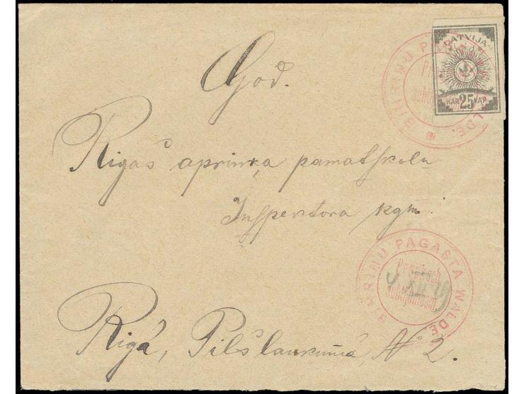 "BIHRINU PAGASTA WALDE." roter Gemeindestempel auf 25 K. grau auf Brief nach Riga, tadellos (H.v.H. 28.2)