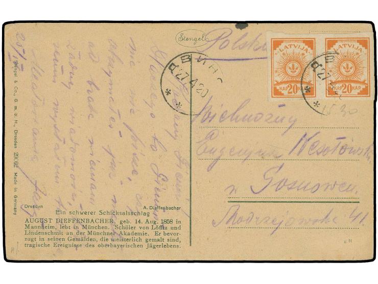 "ДВИНСК 27 4 20" auf waagerechtem Paar 20 K. orange, gute Erhaltung (H.v.H. 48.1)