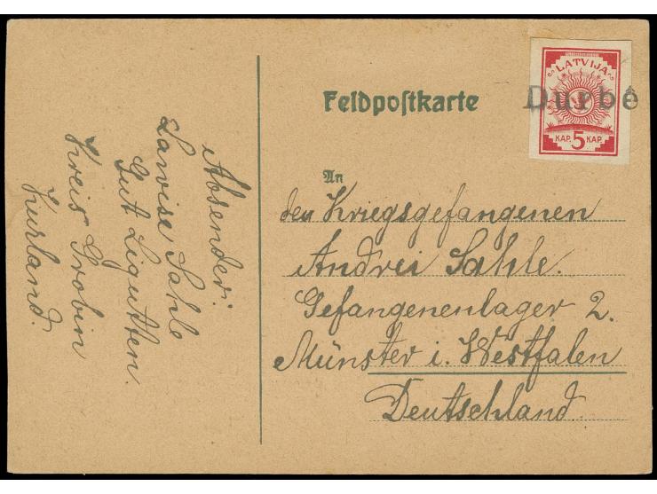 "Durbe" als L1 auf 5 K. rot auf Karte an das Gefangenenlager 2 in Münster, Karte oben kleiner Einriß, sonst tadellos (H.v.H 6