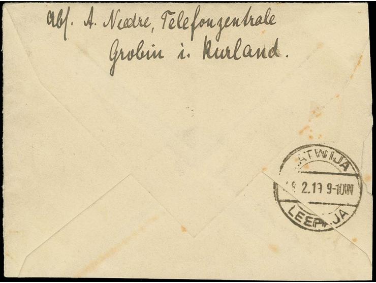 "ГРОБИН GROBIN" violetter Ovalstempel auf 15 K. grün auf Brief nach Berlin, minimale Altersfleckchen und dreiseitig geöffnet 