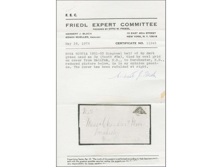 6 d. dark green, diagonal bisect, just touched in the corner tip, otherwise large margins, tied by oval grill to lettersheet 