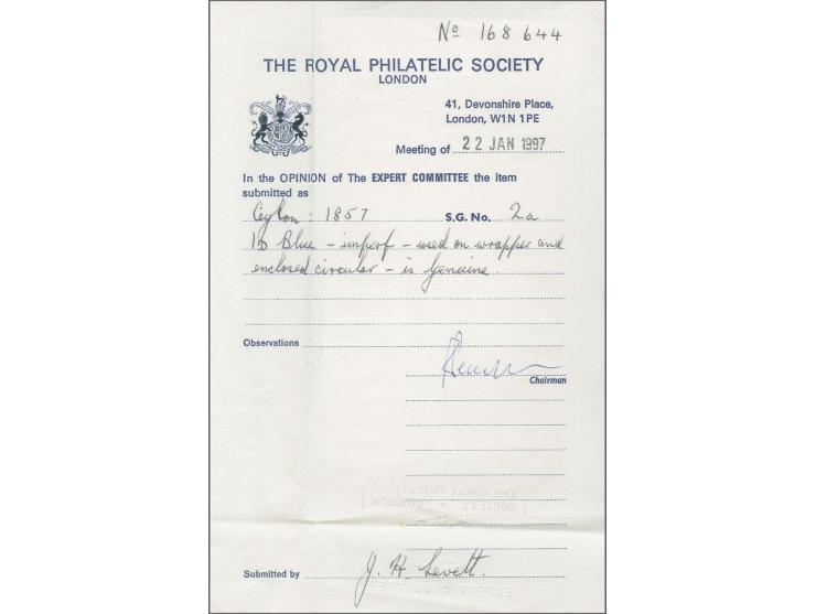 1 d. blue, slightly touched in 2 places, otherwise clear to good margins, tied by oval of bars to entire printed matter with 