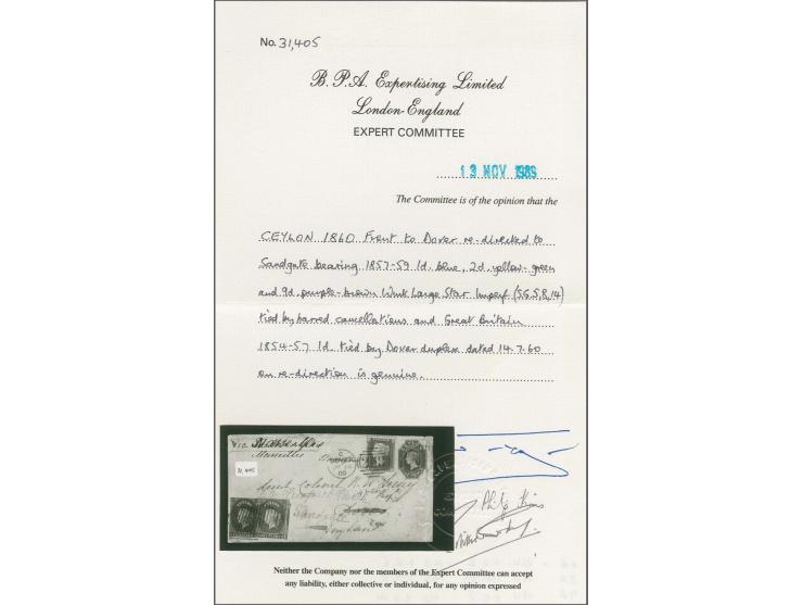 9 d. purple-brown, outer frame line cut at left, otherwise good margins, with 1 d. blue and 2 d. yellow-green, tied by oval o