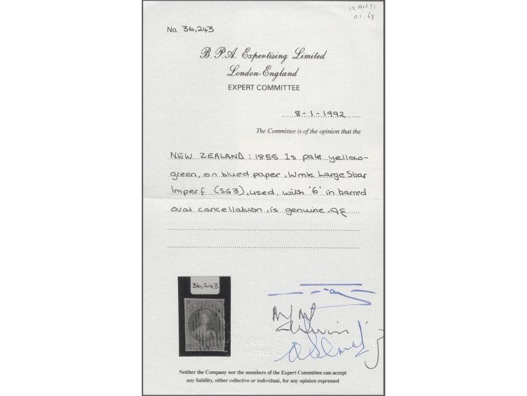 1/- pale yellow-green on blued paper, fresh colour with good to large margins, large degree of bluing in the paper, neatly ca