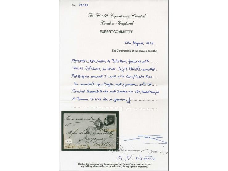 1862/63, Britannia 1 d. lake, perf. 13, tied by numeral "1" of Port of Spain to letter- sheet (side flaps missing) endorsed "