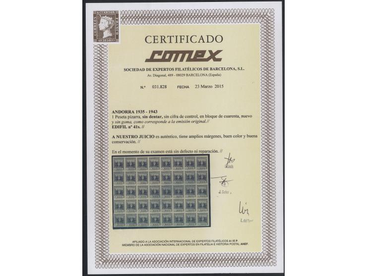1935/43, 1 p. slate without control number on reverse, imperforated block of 40, unused, as usual without gum, a very rare mu