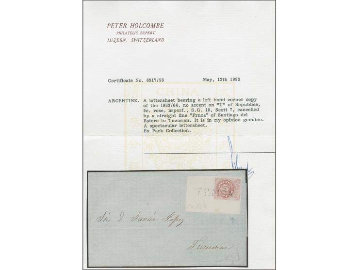5c. rose, corner copy with wide margins on bottom and right, on the other sides ca 12/25 mm sheet margins, cancelled by strai
