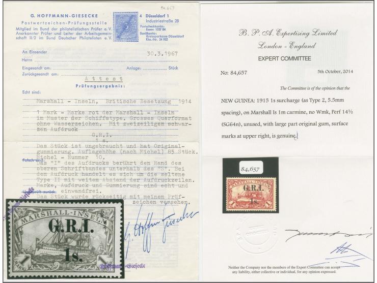 1915, 5,5 mm spacing: 1 s. on 1 m., a fresh unused copy with large part original gum; slight surface marks at upper right (po
