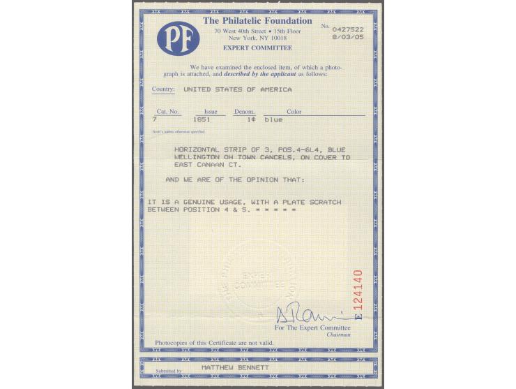 1c. blue, type II, horizontal strip of three in deep colour and with very good impression, large margins to just clear at bot
