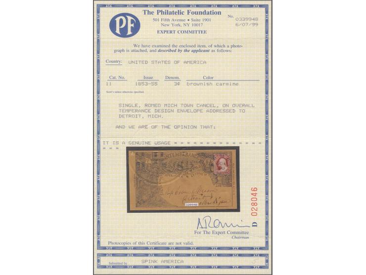 3c. brownish carmine, touched to good margins tied by clear cds. "ROMEO OCT 30" to an overall temperance design envelope "INT