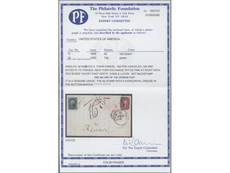 5 c. red brown and 10 c. green, type III, both fresh colour and ample to large margins all round, 5c. tied by French transit 