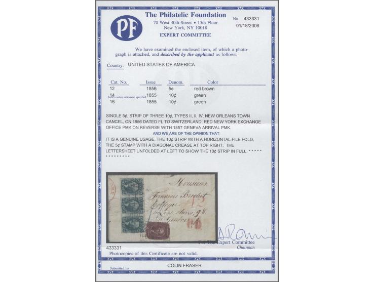 10c. green, type II, IV, horizontal strip of three, right stamp Type IV recut at top, left pair Type II, positions 72L-74L, l