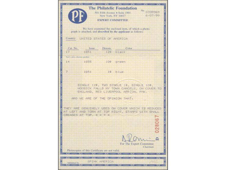 12 c. black, 10 c. green and 2 copies 1 c. blue, latter ones partly touched, otherwise clear to good margins, tied by datesta