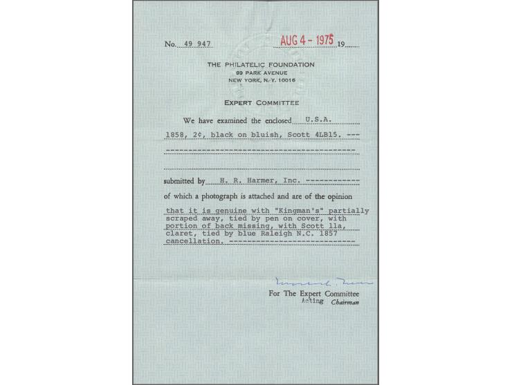 KINGMAN'S CITY POST: 2 c. black on blueish, "Kingman's" erased,Â top left corner sheet margins, other sides clear to touching