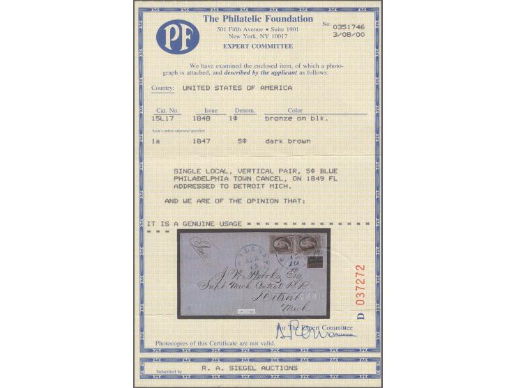 "Blood's Despatch" 1c. bronze with acid cancel and 5 C. dark brown, vertical pair with clear to large margins all round, all 