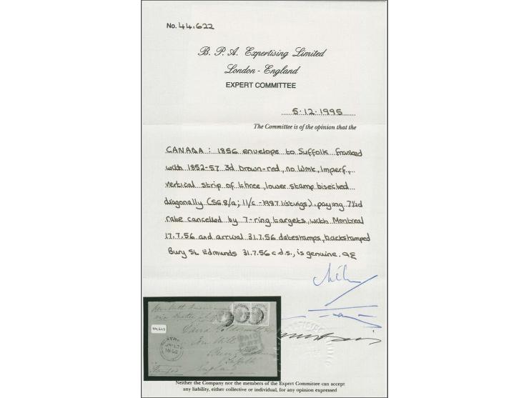 3 d. red, diagonal bisect in strip with 2 normal stamps, clear to mostly wide margins, tied by black target to envelope with 