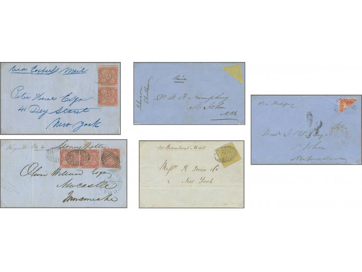 1851/60: The Postal History collection (16 covers/entires), with 3 d. red single frankings (5 covers), 3 d. red (two examples