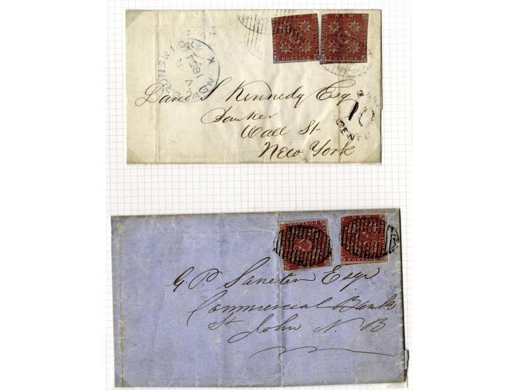 1851/60: The Postal History collection (16 covers/entires), with 3 d. red single frankings (5 covers), 3 d. red (two examples