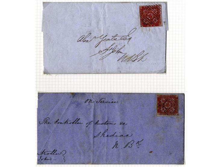 1851/60: The Postal History collection (16 covers/entires), with 3 d. red single frankings (5 covers), 3 d. red (two examples