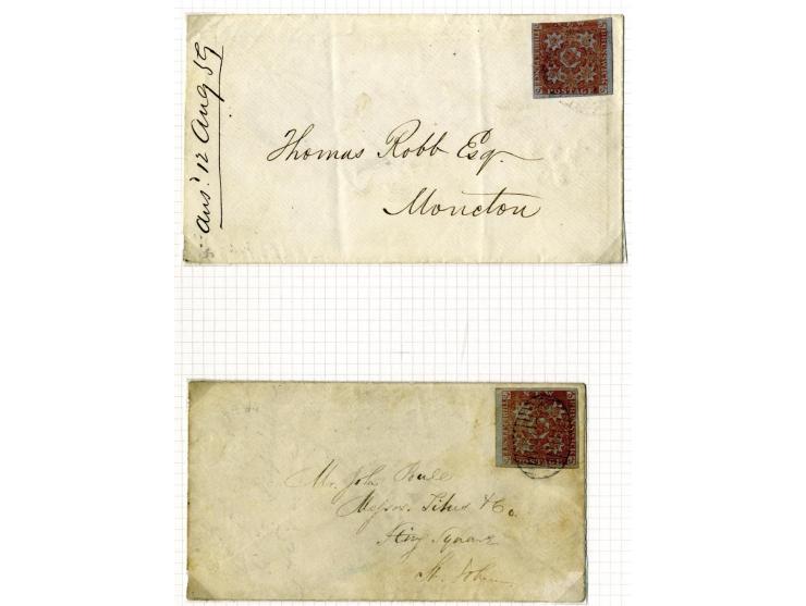 1851/60: The Postal History collection (16 covers/entires), with 3 d. red single frankings (5 covers), 3 d. red (two examples