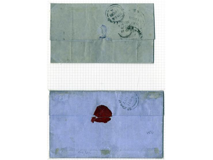 1851/60: The Postal History collection (16 covers/entires), with 3 d. red single frankings (5 covers), 3 d. red (two examples